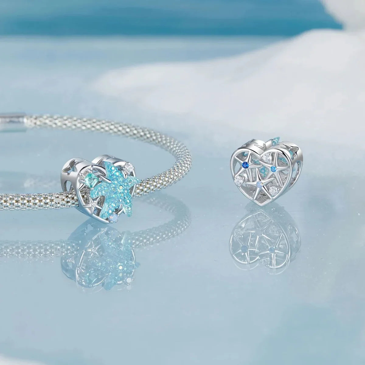 Charm Étoile de Mer Scintillante et Cœur Océan