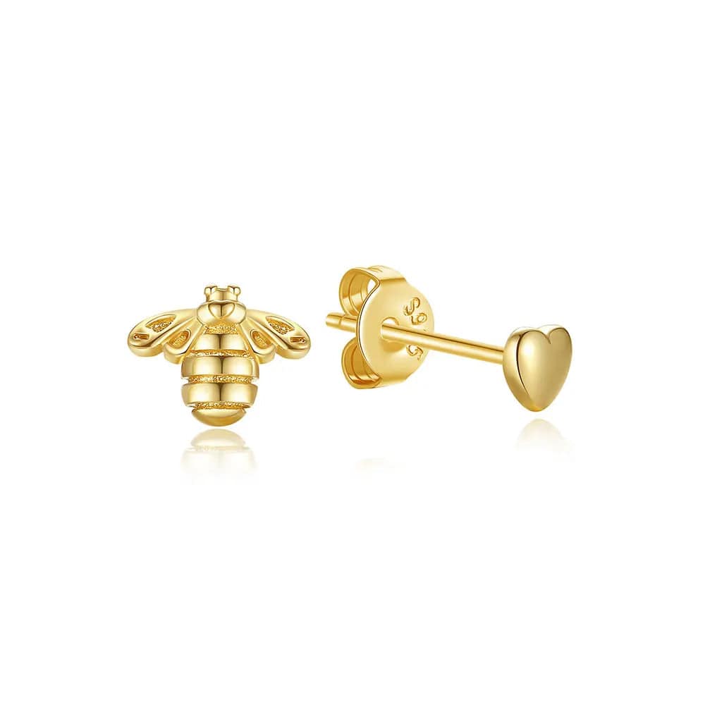 Puces d'Oreilles Abeille et Cœur Brillantes