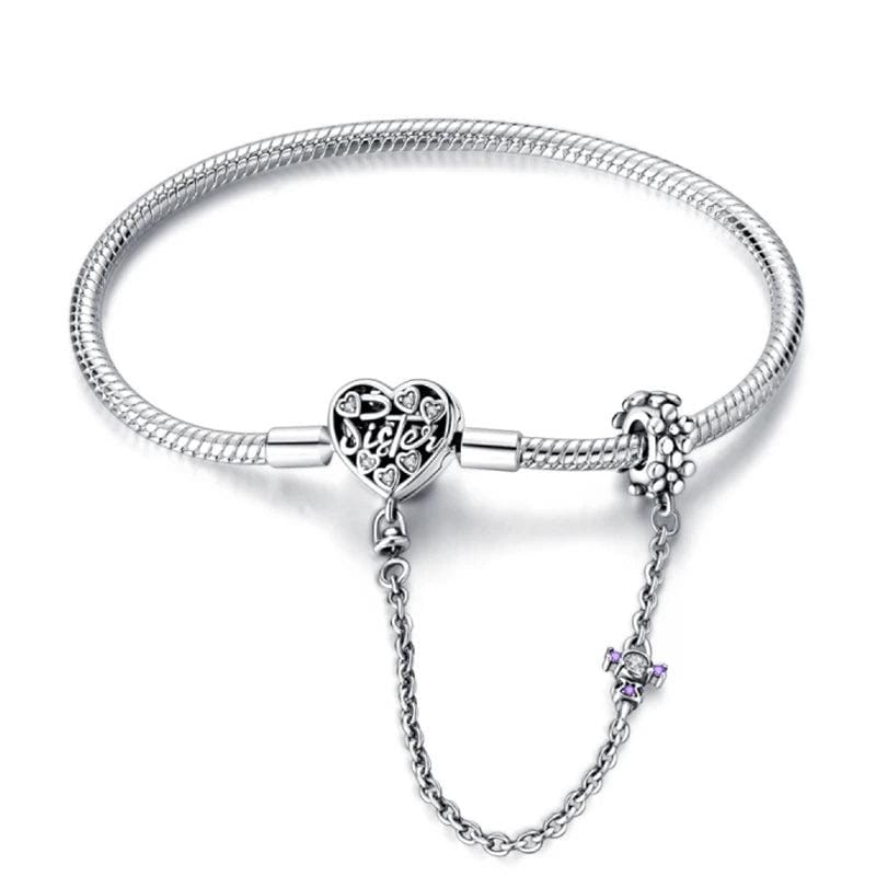 Bracelet à Charms Cœur Sister avec Chaîne de Sécurité