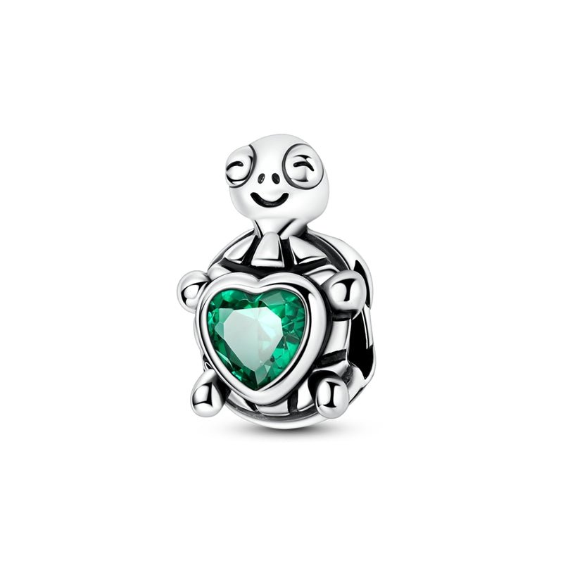 Charm Tortue Souriante avec Cœur Vert