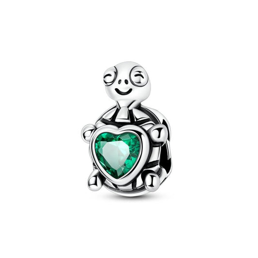 Charm Tortue Souriante avec Cœur Vert