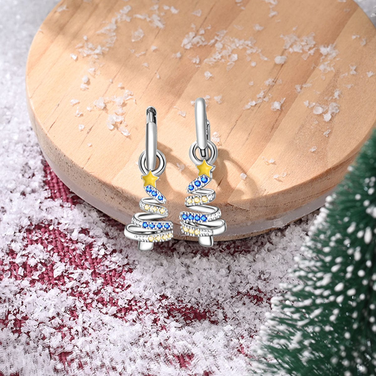 Boucles d'Oreilles Spirale Sapin de Noël Scintillant