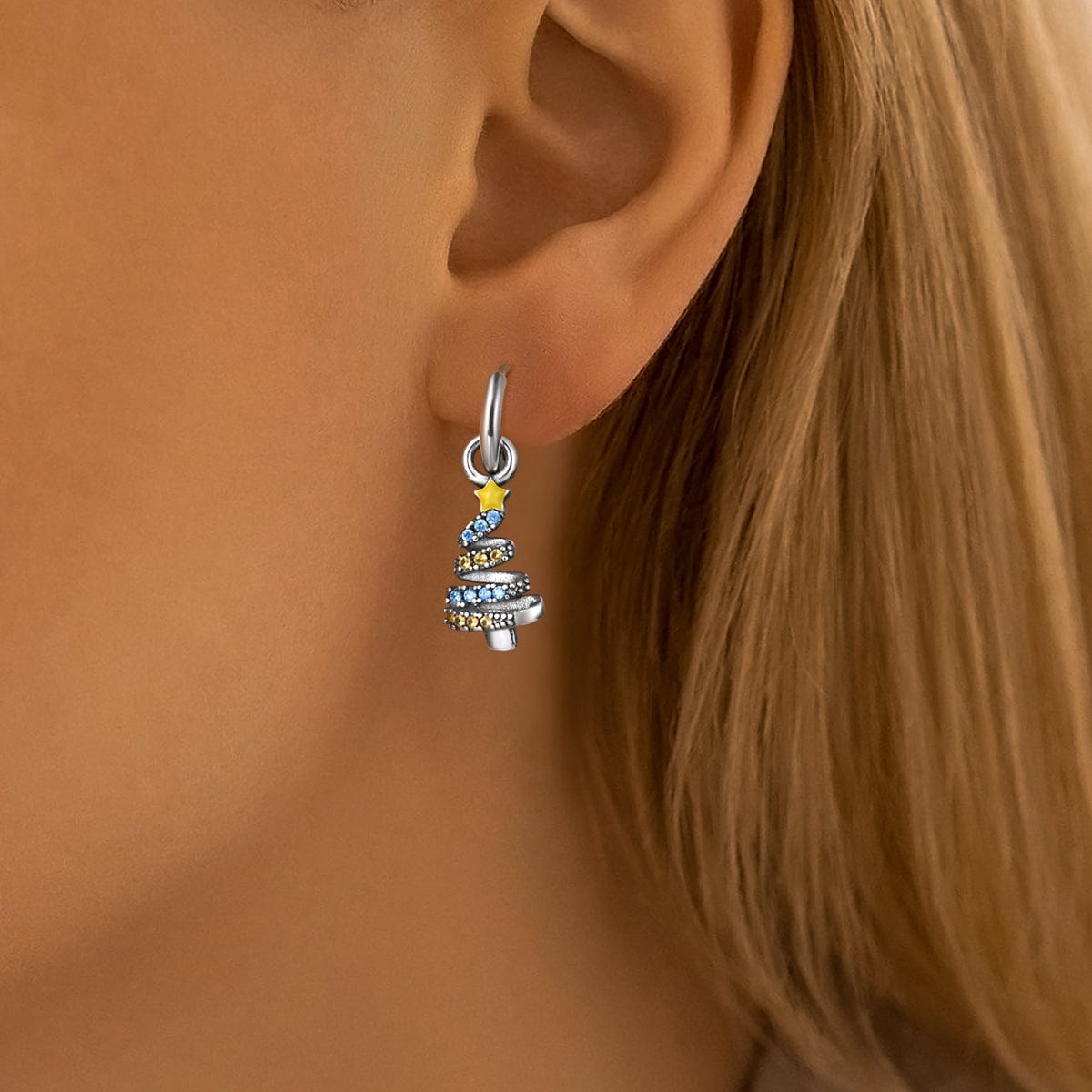 Boucles d'Oreilles Spirale Sapin de Noël Scintillant