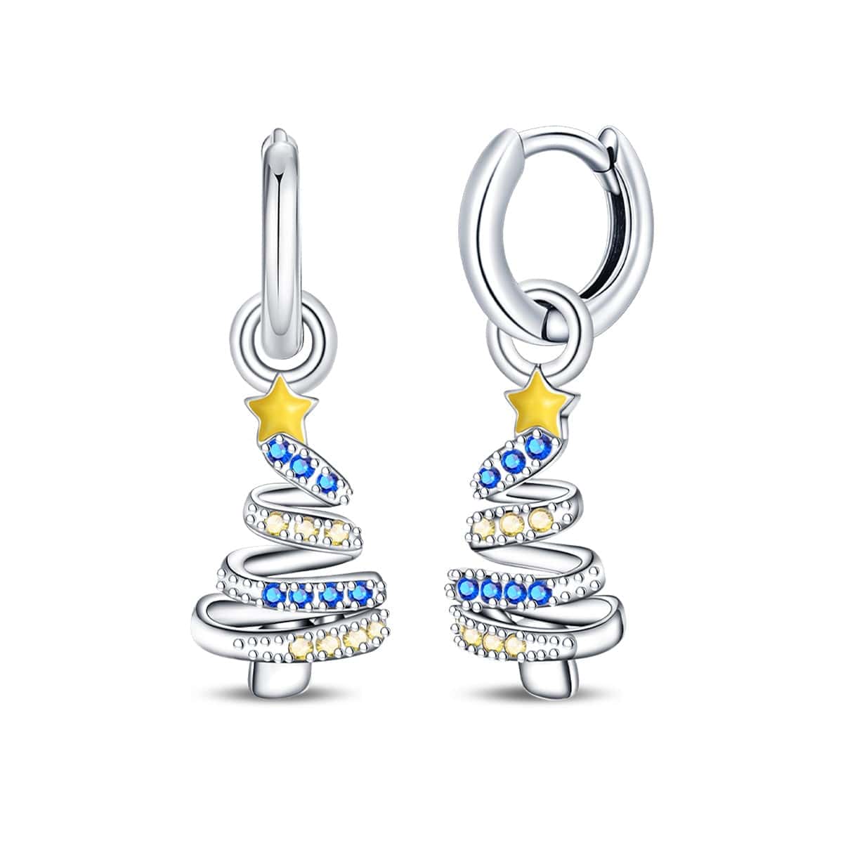 Boucles d'Oreilles Spirale Sapin de Noël Scintillant