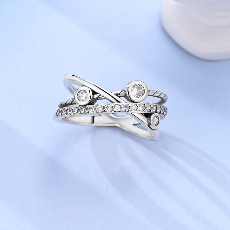 Bague Argent Multi-Anneaux Halo Scintillant
