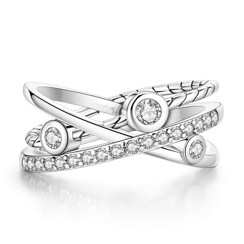 Bague Argent Multi-Anneaux Halo Scintillant