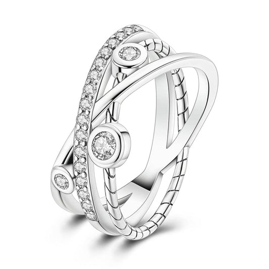 Bague Argent Multi-Anneaux Halo Scintillant