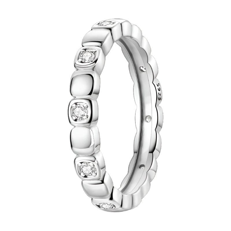 Bague Anneau Argent Sterling Design Carré aux Cristaux Transparents