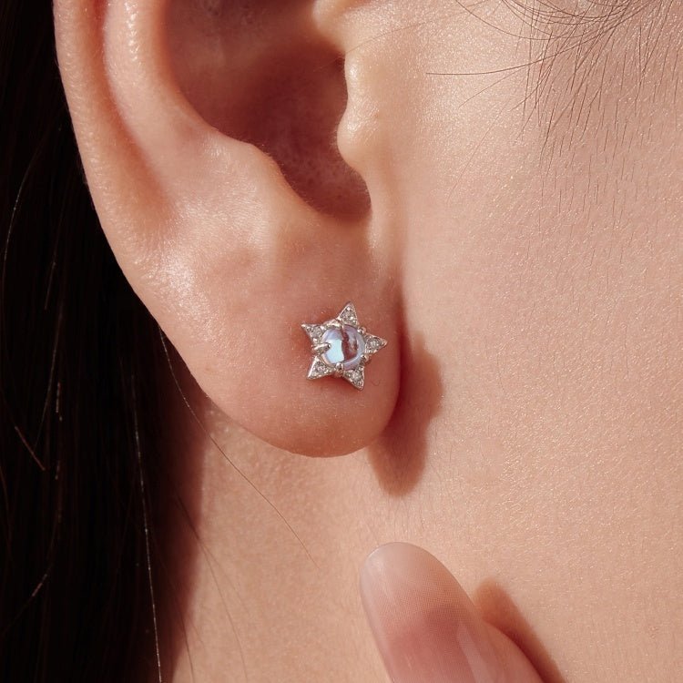 Puces d'Oreilles Opale Clair de Lune Étoilé
