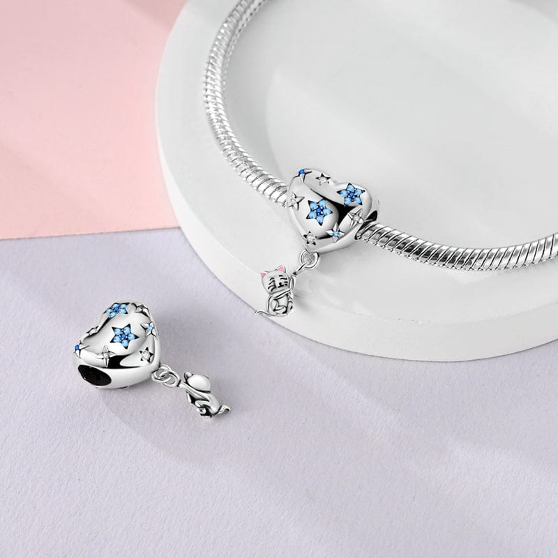 Charm Cœur Étoilé et Chat Espiègle
