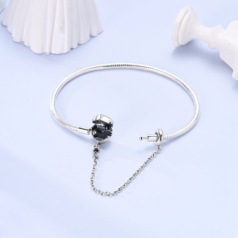Bracelet à Charms Cœur Nuit Étoilée avec Chaîne de Sécurité