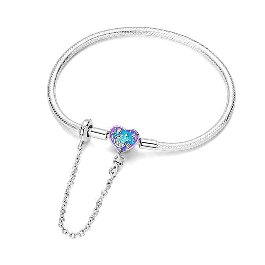 Bracelet à Charms Cœur Nuit Étoilée avec Chaîne de Sécurité