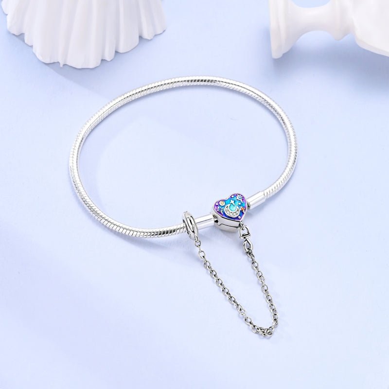 Bracelet à Charms Cœur Nuit Étoilée avec Chaîne de Sécurité