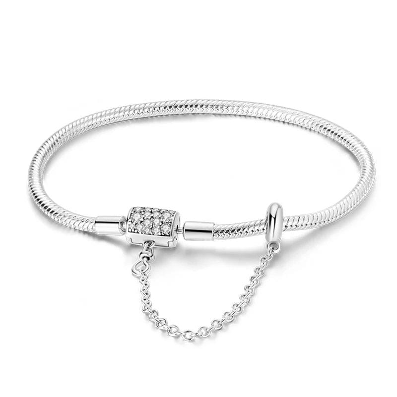 Bracelet en Argent Sterling avec Fermoir Pavé Scintillant et Chaîne de Sécurité