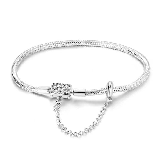 Bracelet en Argent Sterling avec Fermoir Pavé Scintillant et Chaîne de Sécurité