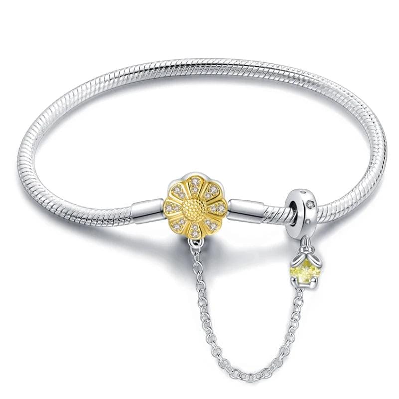 Bracelet à Charms Tournesol avec Chaîne de Sécurité et Pendentif