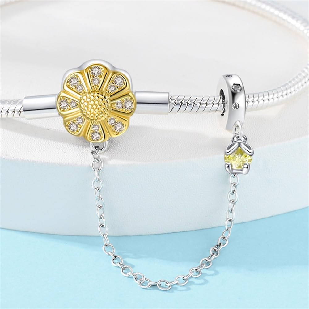 Bracelet à Charms Tournesol avec Chaîne de Sécurité et Pendentif