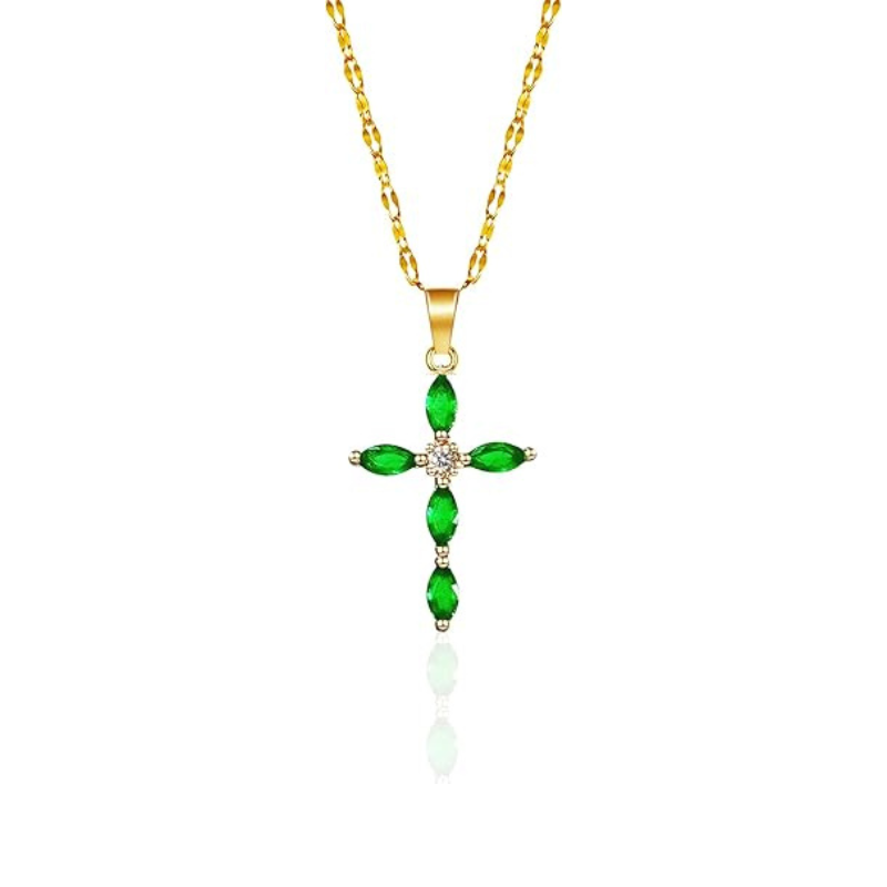 Collier Croix Émeraude Marquise en or