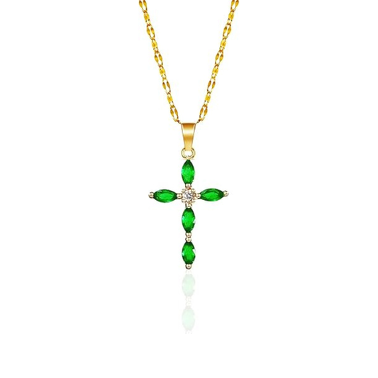 Collier Croix Émeraude Marquise en or