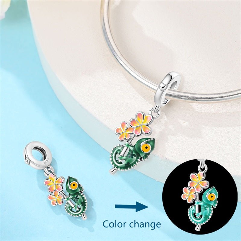 Charm Pendant Caméléon Thermochromique et Fleur