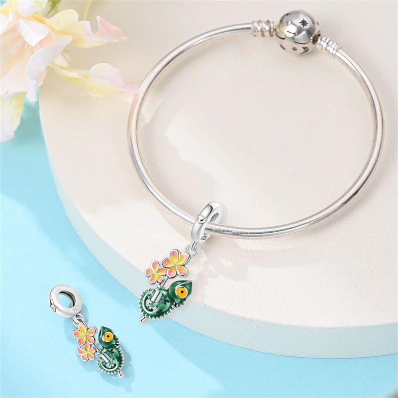 Charm Pendant Caméléon Thermochromique et Fleur