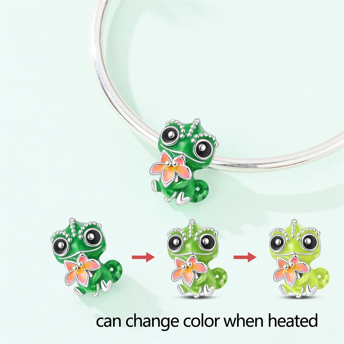 Charm Bébé Caméléon Thermochromique avec Fleur