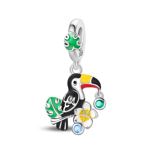 Charm Pendant Toucan, Feuille de Monstera et Frangipanier