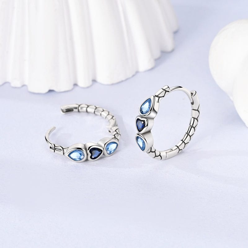 Créoles Triple Cœur Bleu