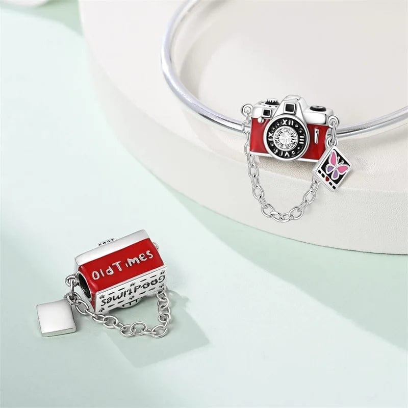 Charm Appareil Photo Vintage avec Pellicule et Papillon