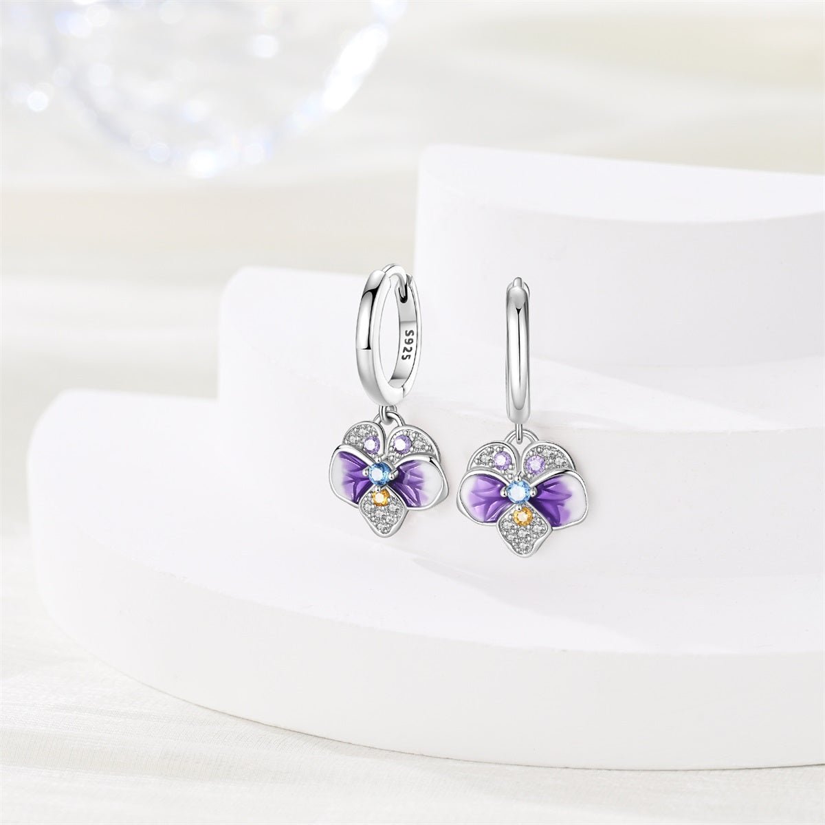 Créoles Fleur en Cristal Violette Épanouie