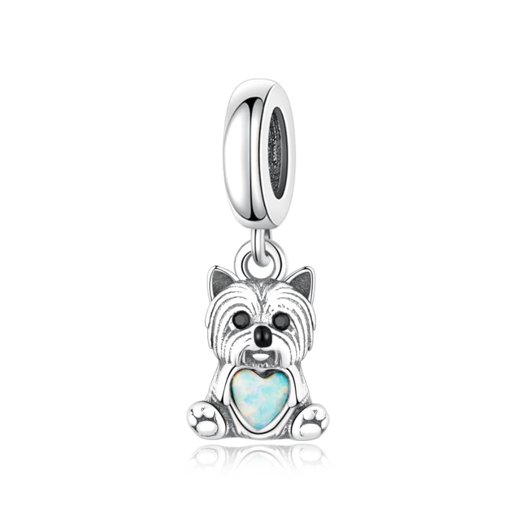 Charm Pendant Yorkshire Terrier avec Pierre en Forme de Cœur
