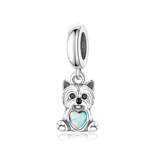 Charm Pendant Yorkshire Terrier avec Pierre en Forme de Cœur